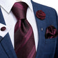 Burgundy Striped Silk Tie Set with Brooch - Masculine Clothes