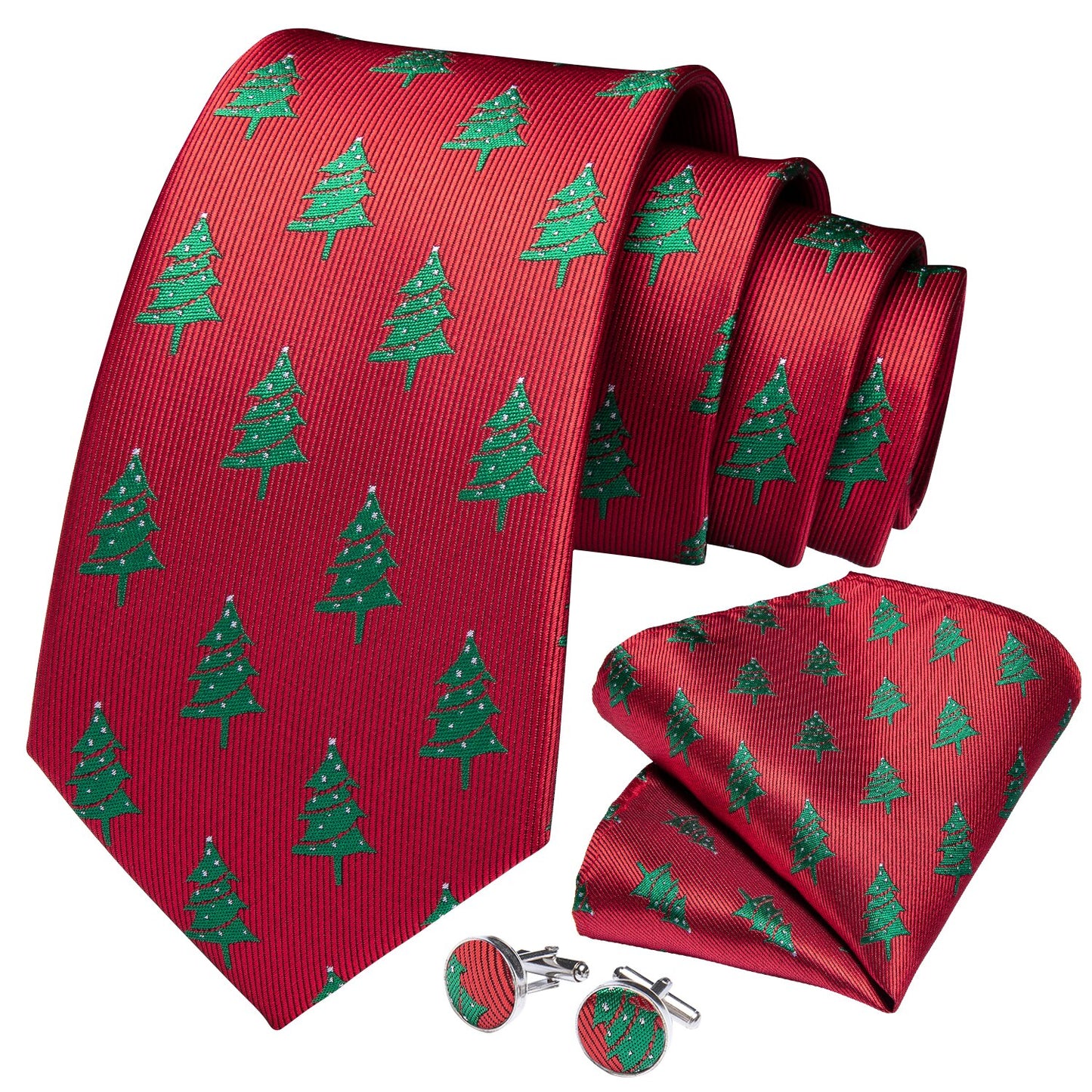 Christmas Tree Tie, Pocket Square and Cufflinks