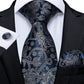 Gray Floral In Navy Blue Paisley Tie Set - Masculine Clothes