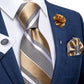 Mocha Stripes Silk Tie Set with Brooch - Masculine Clothes