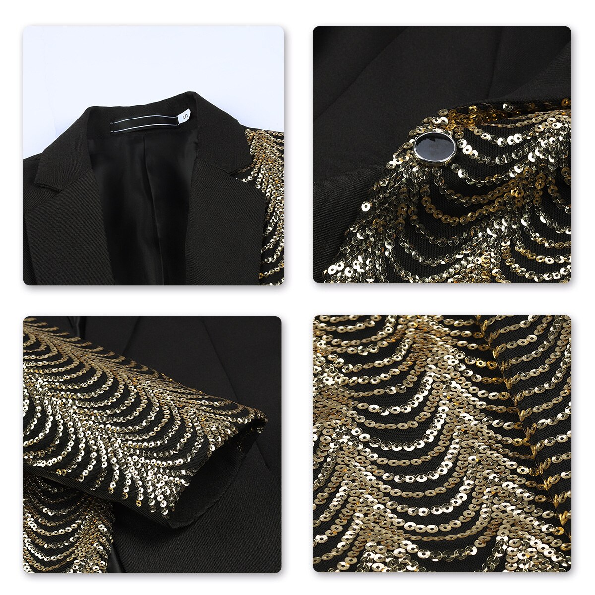 Black with Gold Sequin Tuxedo Jacket