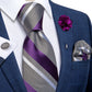 Purple Stripes Silk Tie Set with Brooch - Masculine Clothes