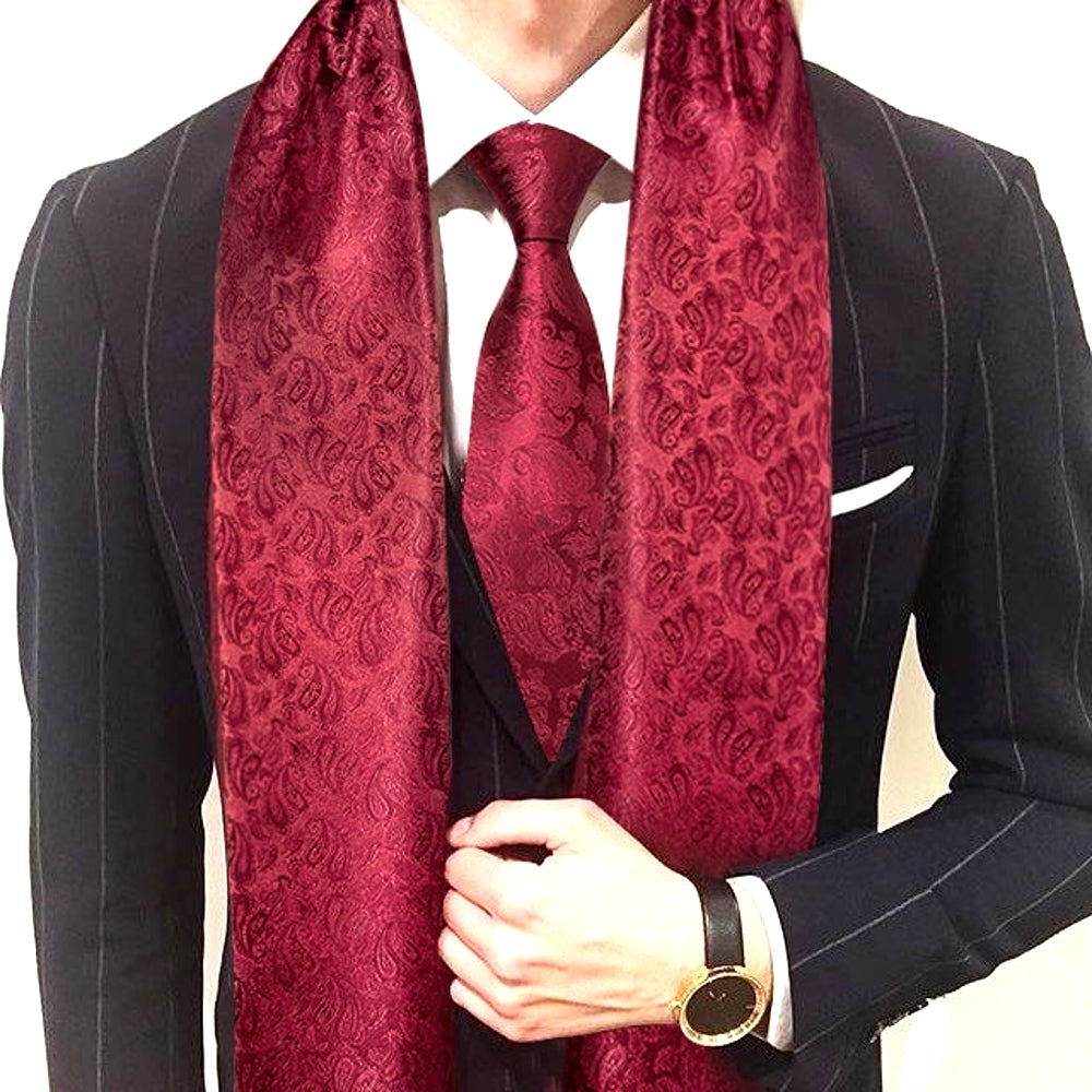 Burgundy Floral Paisley Silk Scarf and Tie