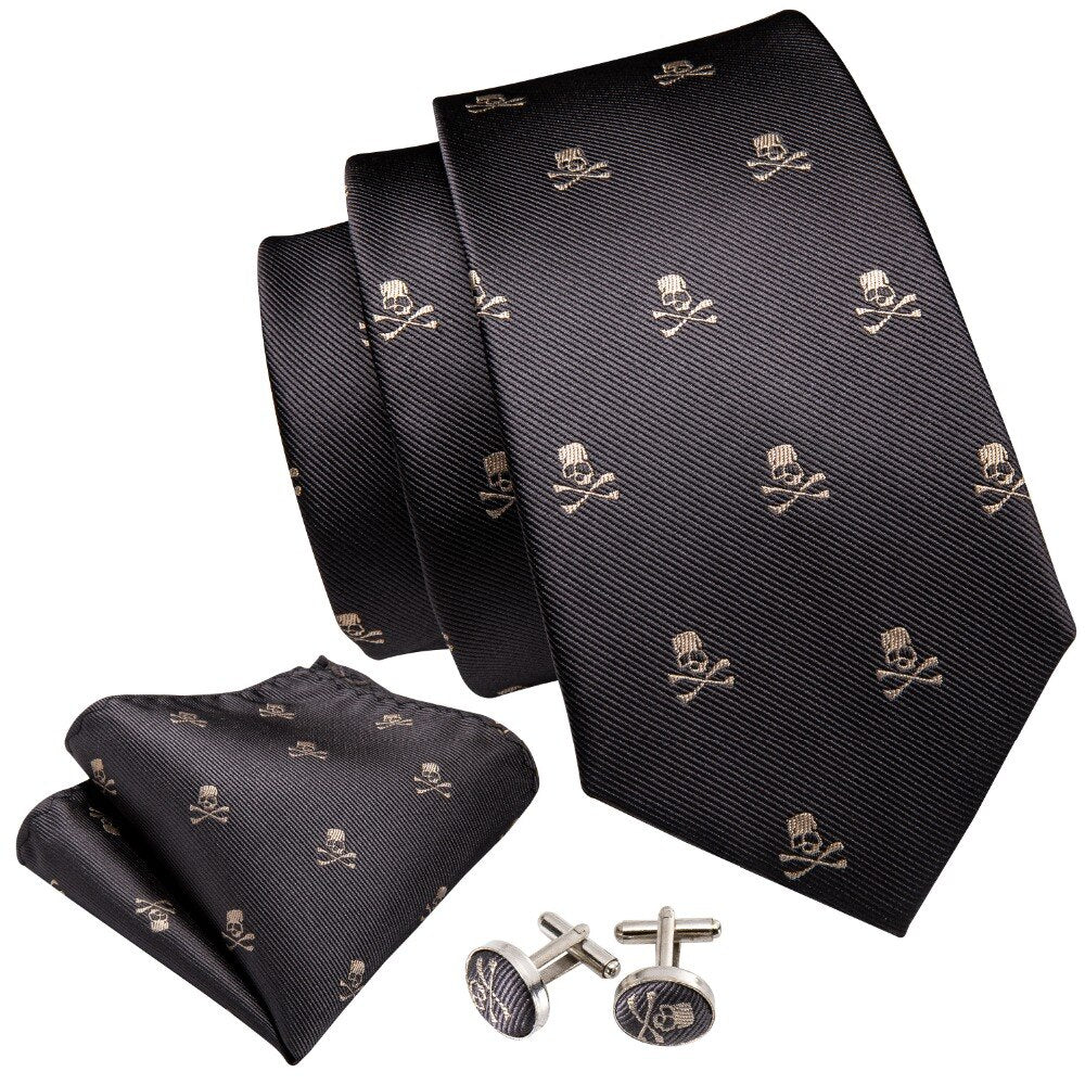 Skull In Brown Silk Tie Set