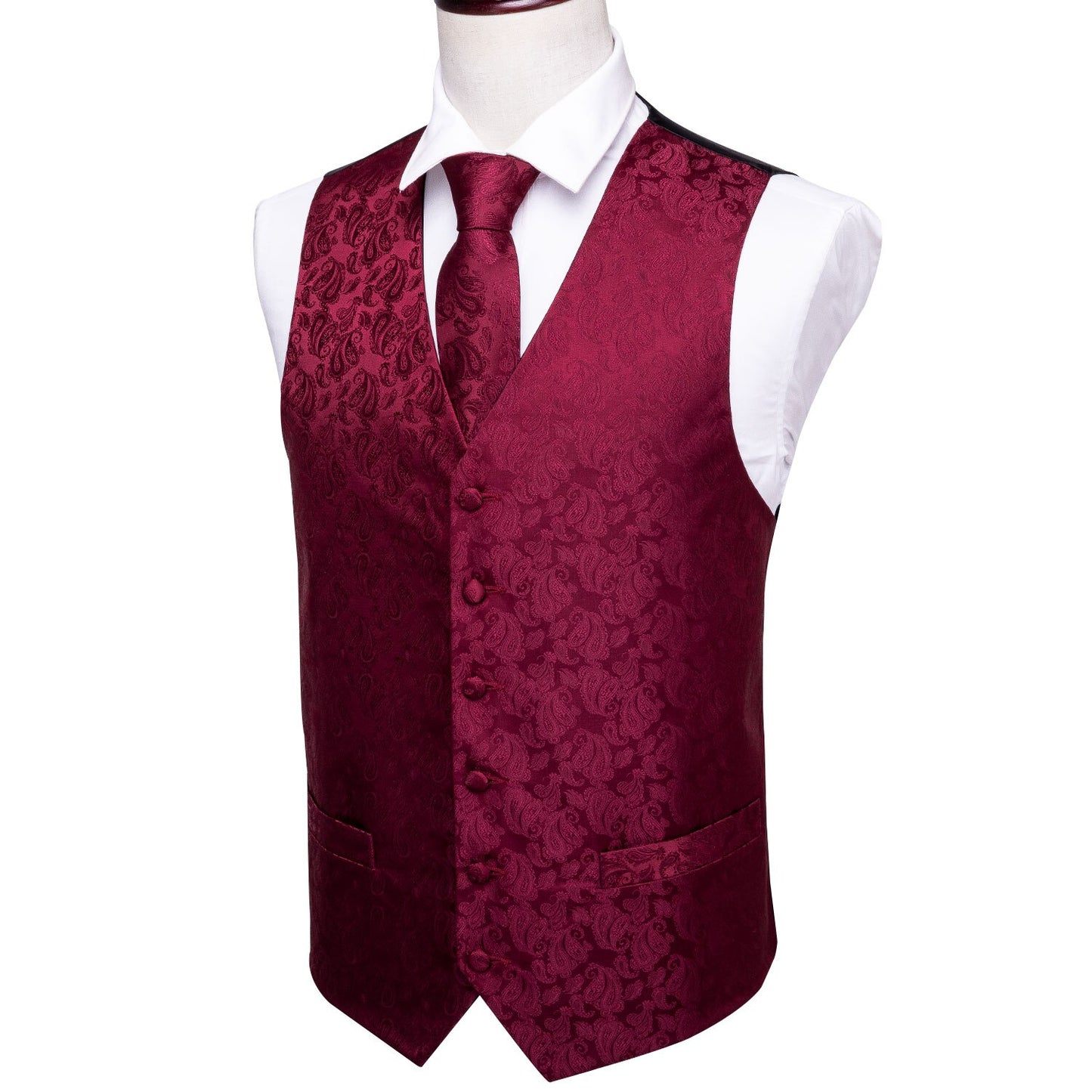 Burgundy Floral Silk Vest Set