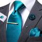 Teal Silk Tie Set with Brooch and Tie Clip - Masculine Clothes