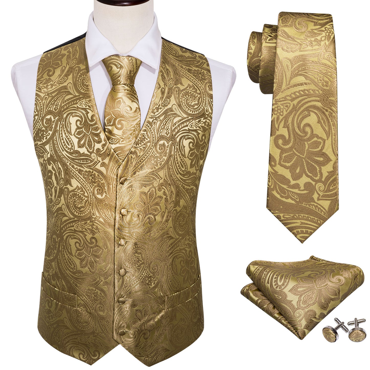 Gold Floral Silk Vest Set