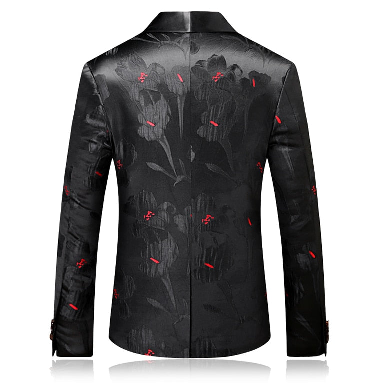 Stigma Red Floral In Black Tuxedo Jacket