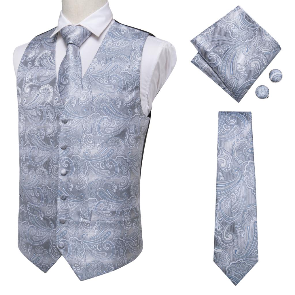 Silver Gray Floral Paisley Vest Set