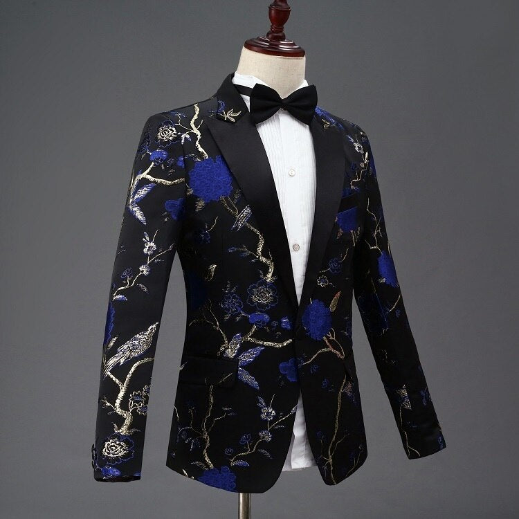 Gold, Blue, Red and Green Leaves Tuxedo Jacket