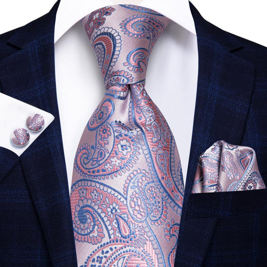 Elegant Pink Paisley Tie Set