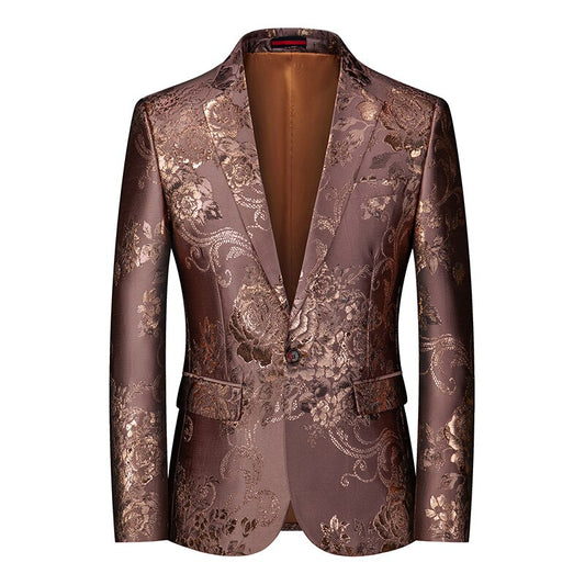 White, Brown and Black Floral Tuxedo Jacket