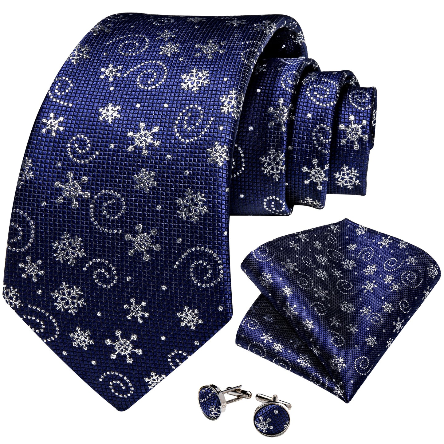 Silver Blue Snowflakes Silk Tie Set