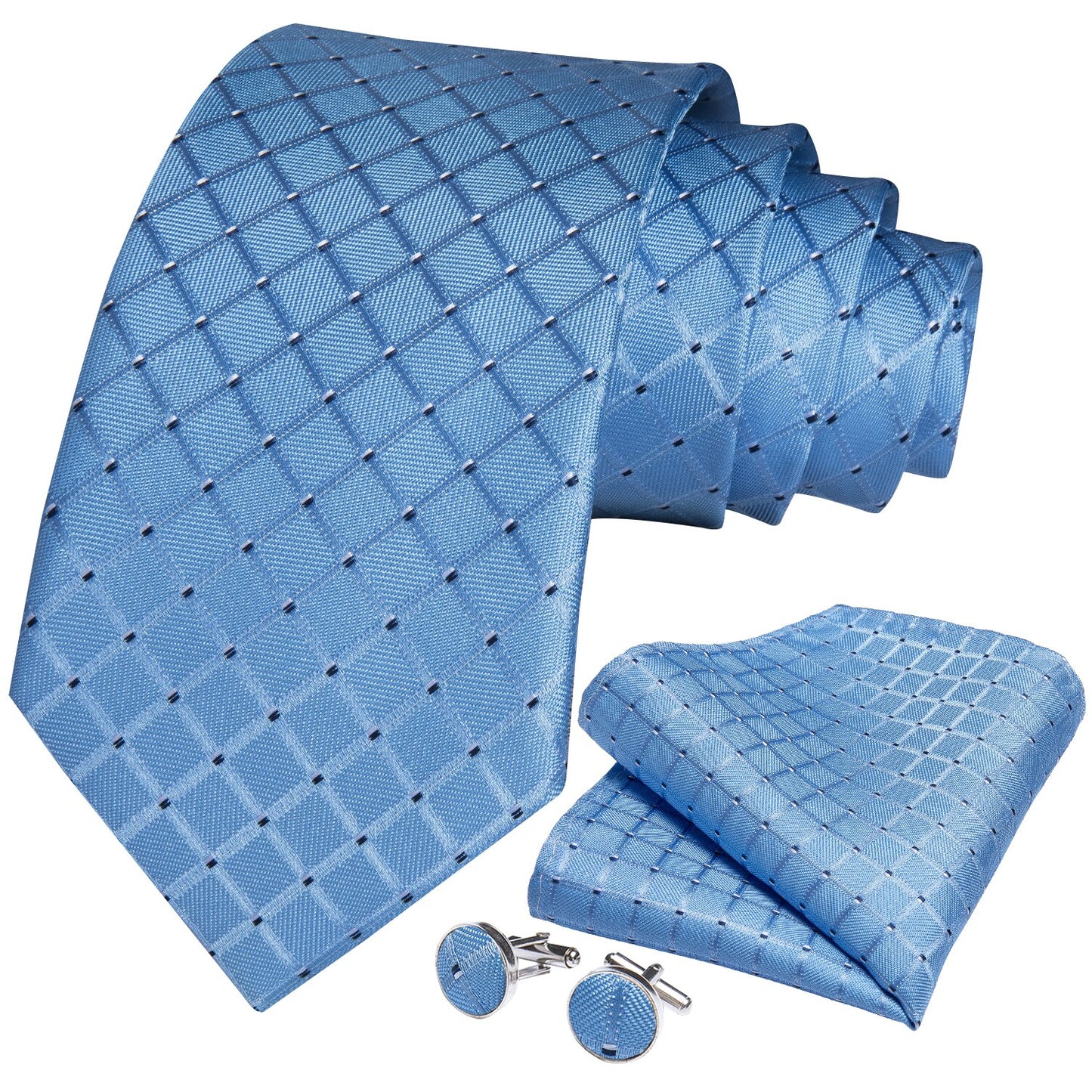 Blue Powder Squares Silk XL Tie Set