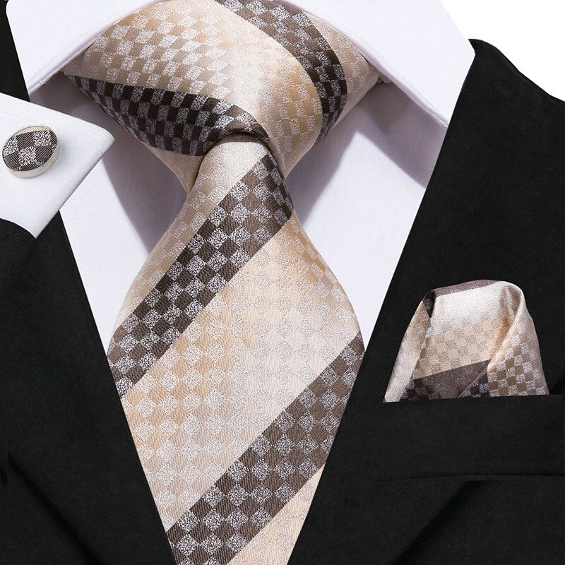 Tiny Square Choco and Cream Silk Tie Set