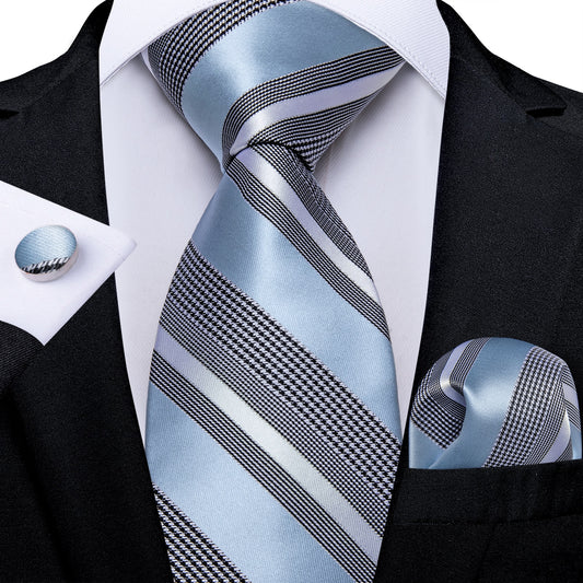 Light Blue Stripes Silk Tie Set