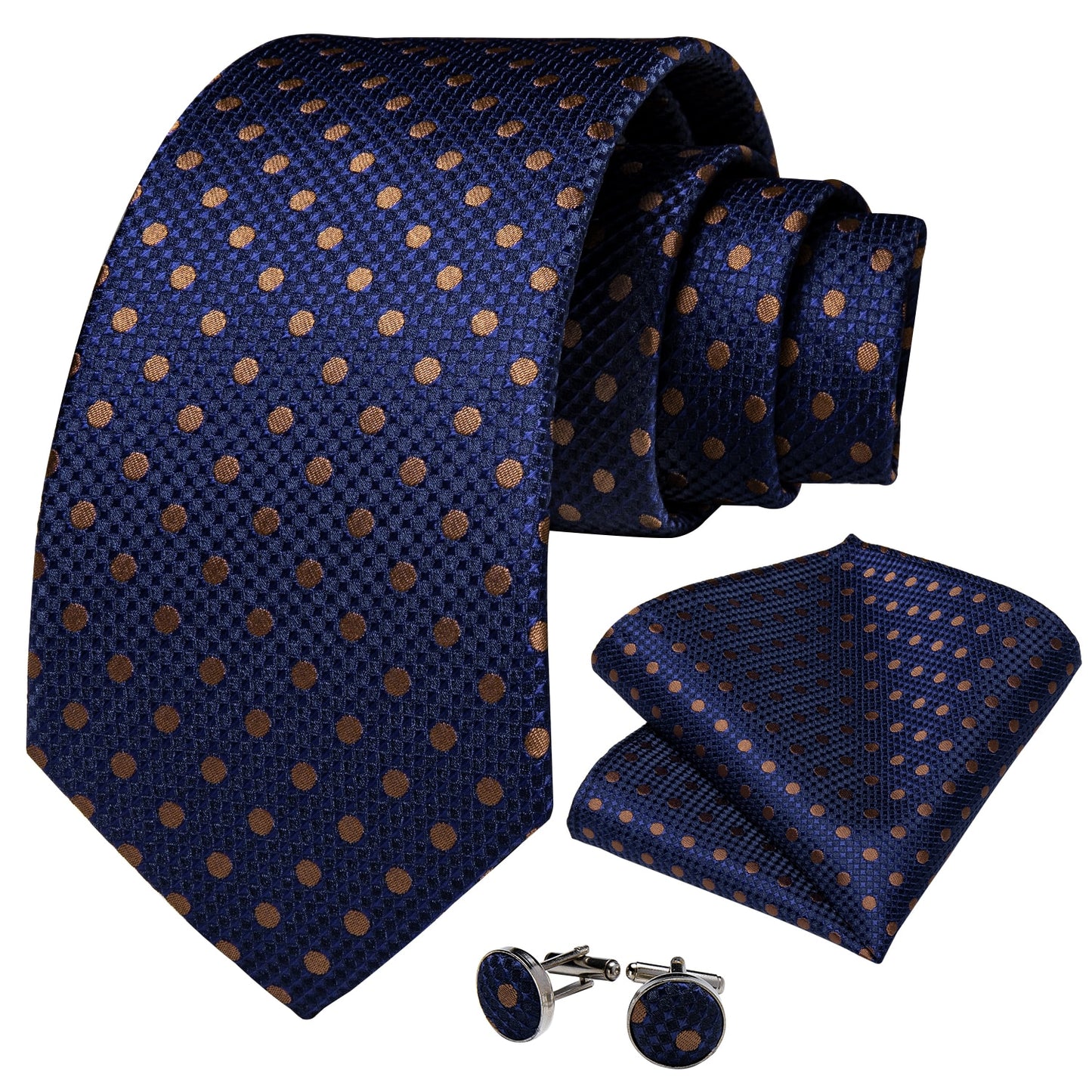 Golden Brown Polkadots In Blue Tie Set