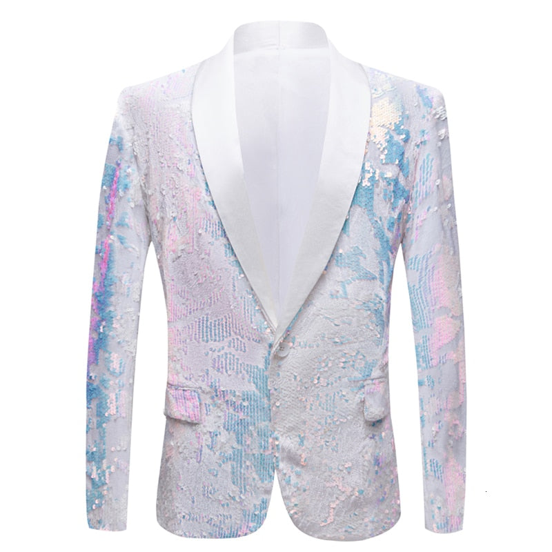 White Velvet Sequins Tuxedo Jacket