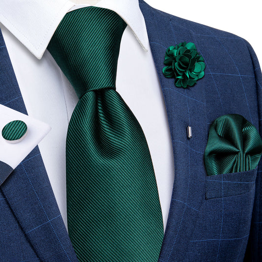 Forest Green Silk Tie Set with Brooch