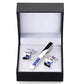Blue Stones In Silver Tie Clip and Cufflinks - Masculine Clothes