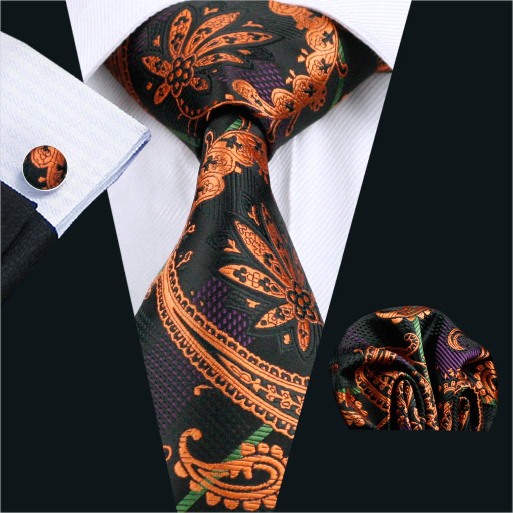 Luxury Rusty Orange Floral In Black Tie Set