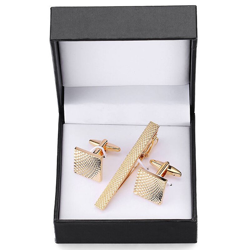 Gold with Shade of Black Tie Clip and Cufflinks - Masculine Clothes