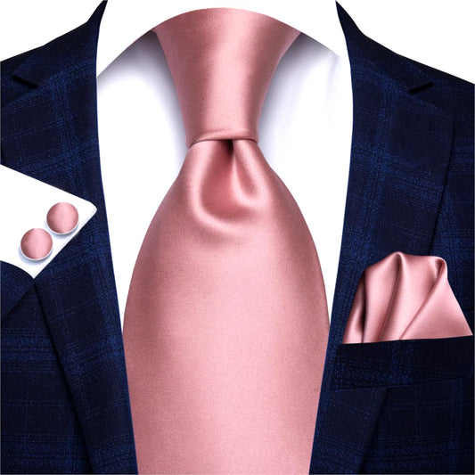 Beautiful Plain Pink Silk Tie, Tie Clip with Brooch