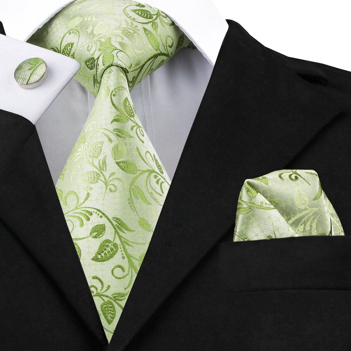 Green Leaves Paisley Silk XL Tie Set