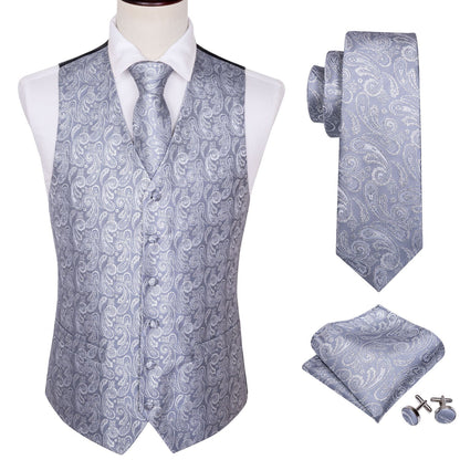 Silver Gray Silk Vest Set