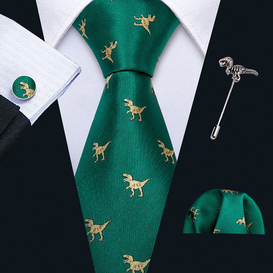 Green Dinosaur Silk Tie Set