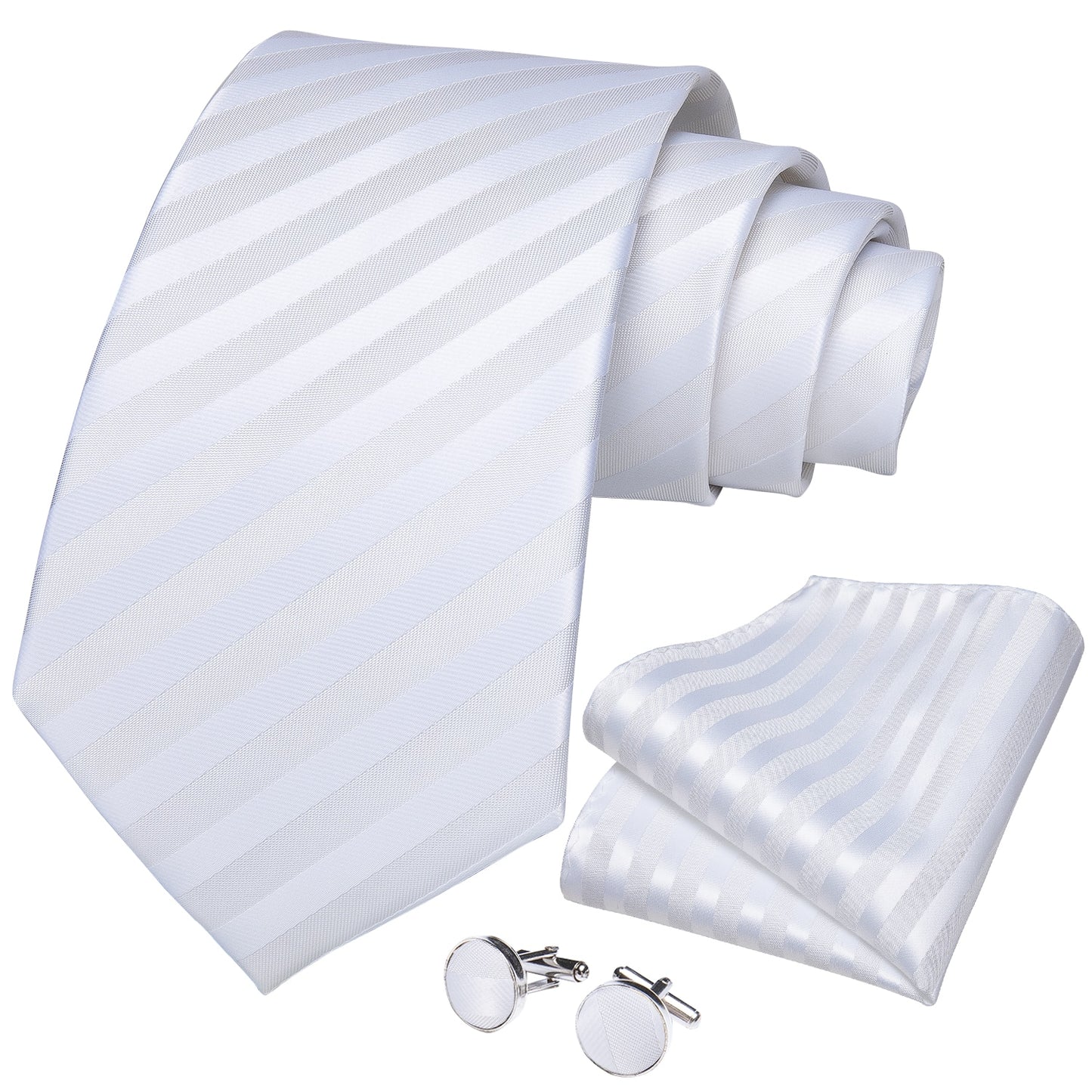 White Stripes Silk Tie Set