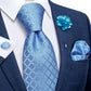 Powder Blue Squares Tie Set with Brooch - Masculine Clothes