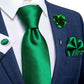 Green Silk Tie Set with Brooch - Masculine Clothes