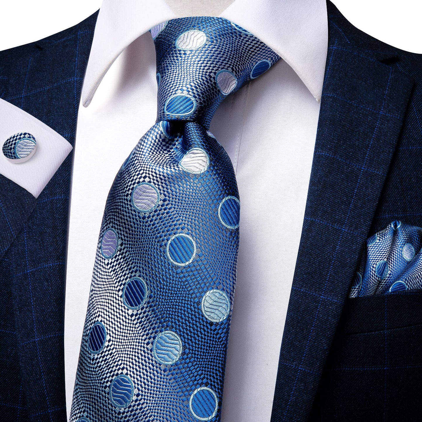 Faded Blue Polk Dots Silk Tie Set