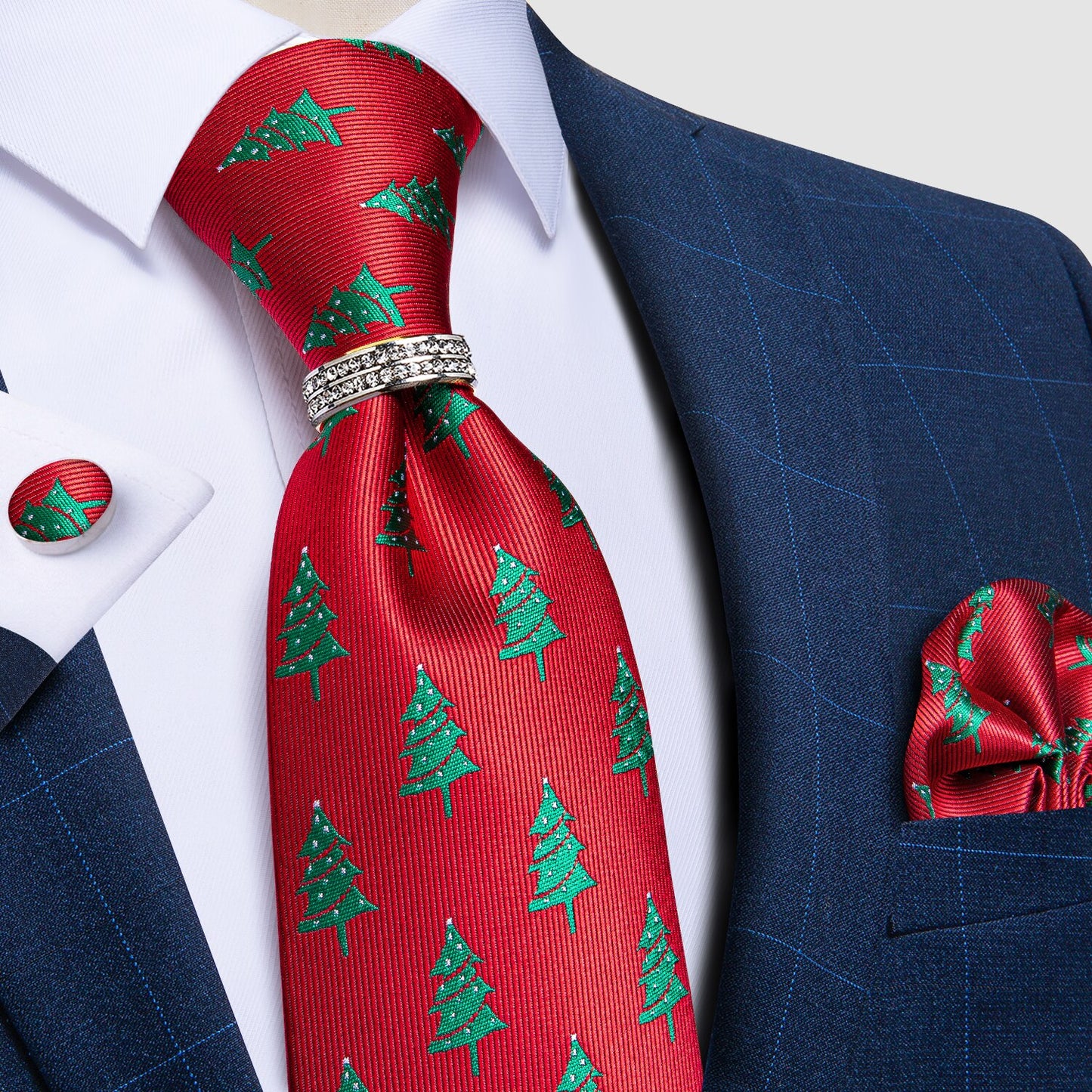 Christmas Tree Tie, Pocket Square and Cufflinks