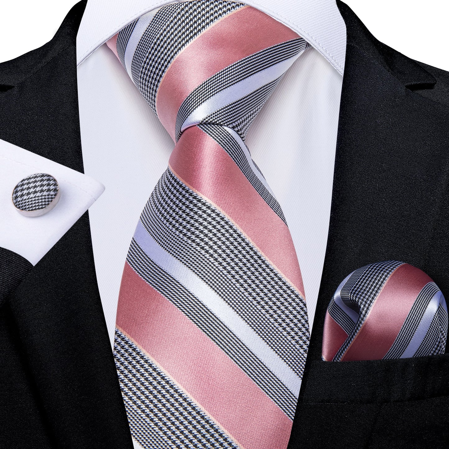 Pink Stripes Silk Tie Set