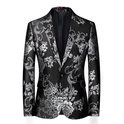 White, Brown and Black Floral Tuxedo Jacket