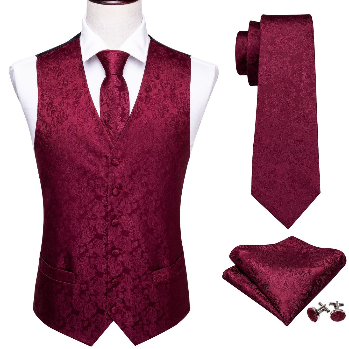 Burgundy Floral Silk Vest Set