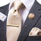 Champagne Silk Tie Set with Brooch and Tie Clip - Masculine Clothes