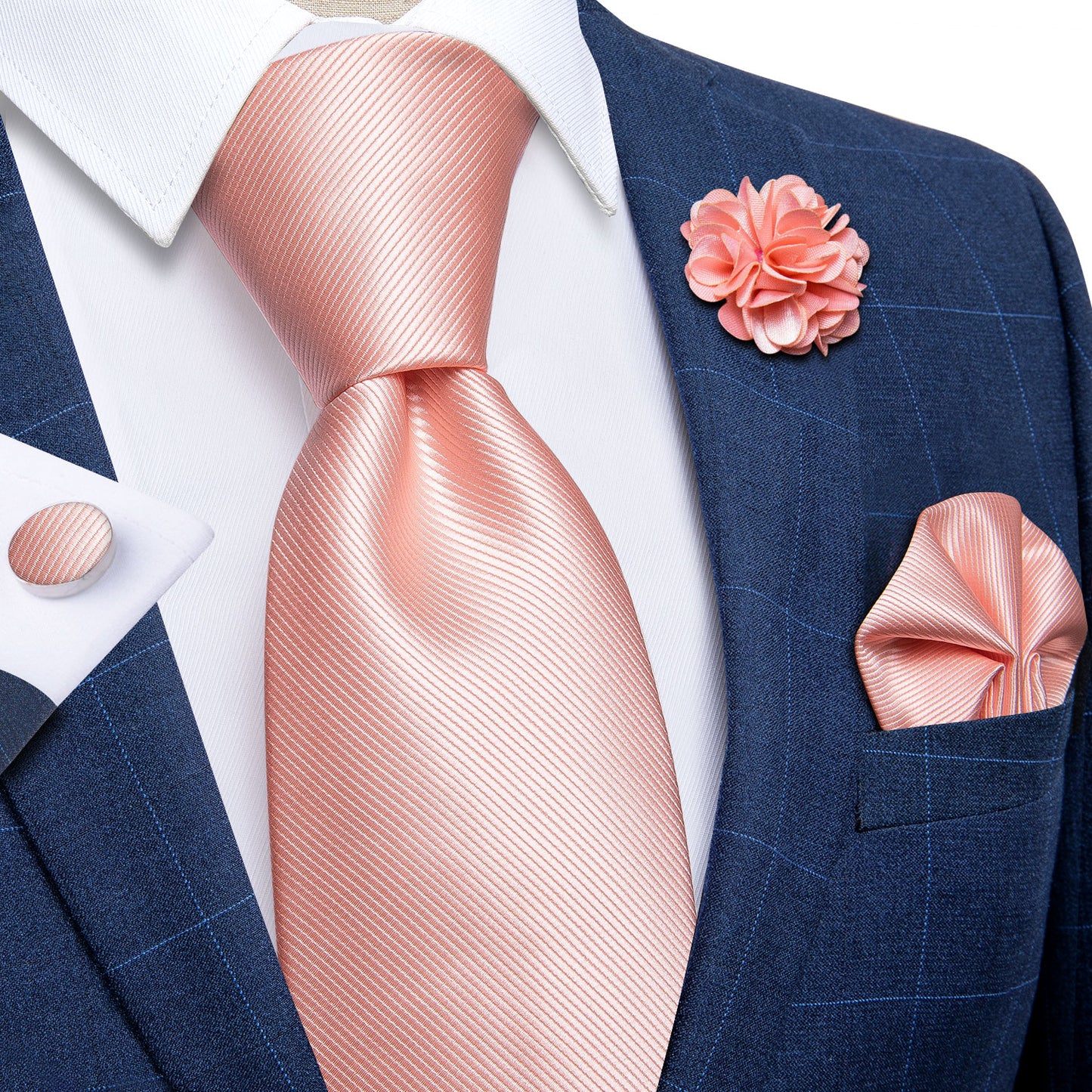 Pink Silk Tie Set with Brooch