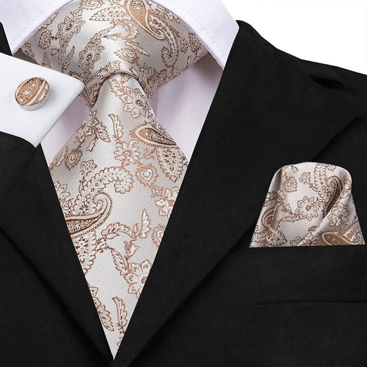 Champagne Leaves Silk Tie Set