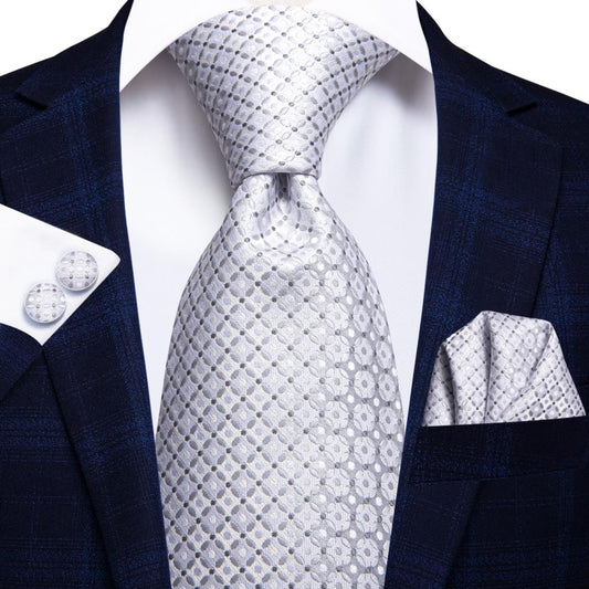 Beautiful White Diamonds Silk Tie Set