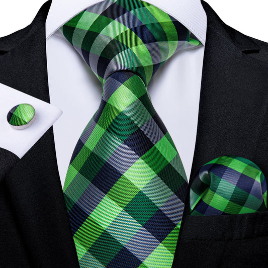 Black and Green Checkered XL Tie Set