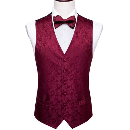 Burgundy Silk Vest Set with Bowtie