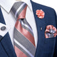 Pink Stripes Silk Tie Set with Brooch - Masculine Clothes