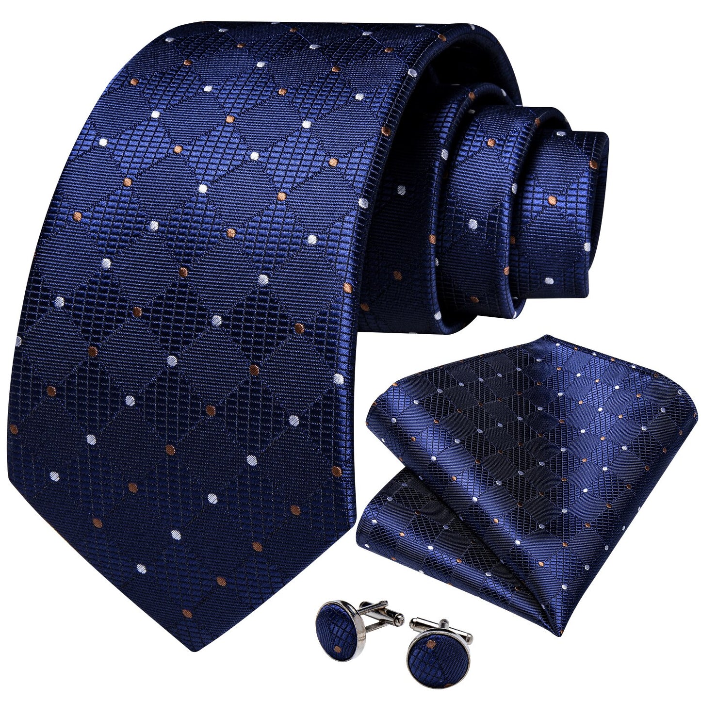 Polkadots In Navy Blue Silk Tie Set