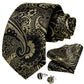 Gold Floral In Black Paisley Tie Set with Brooch - Masculine Clothes