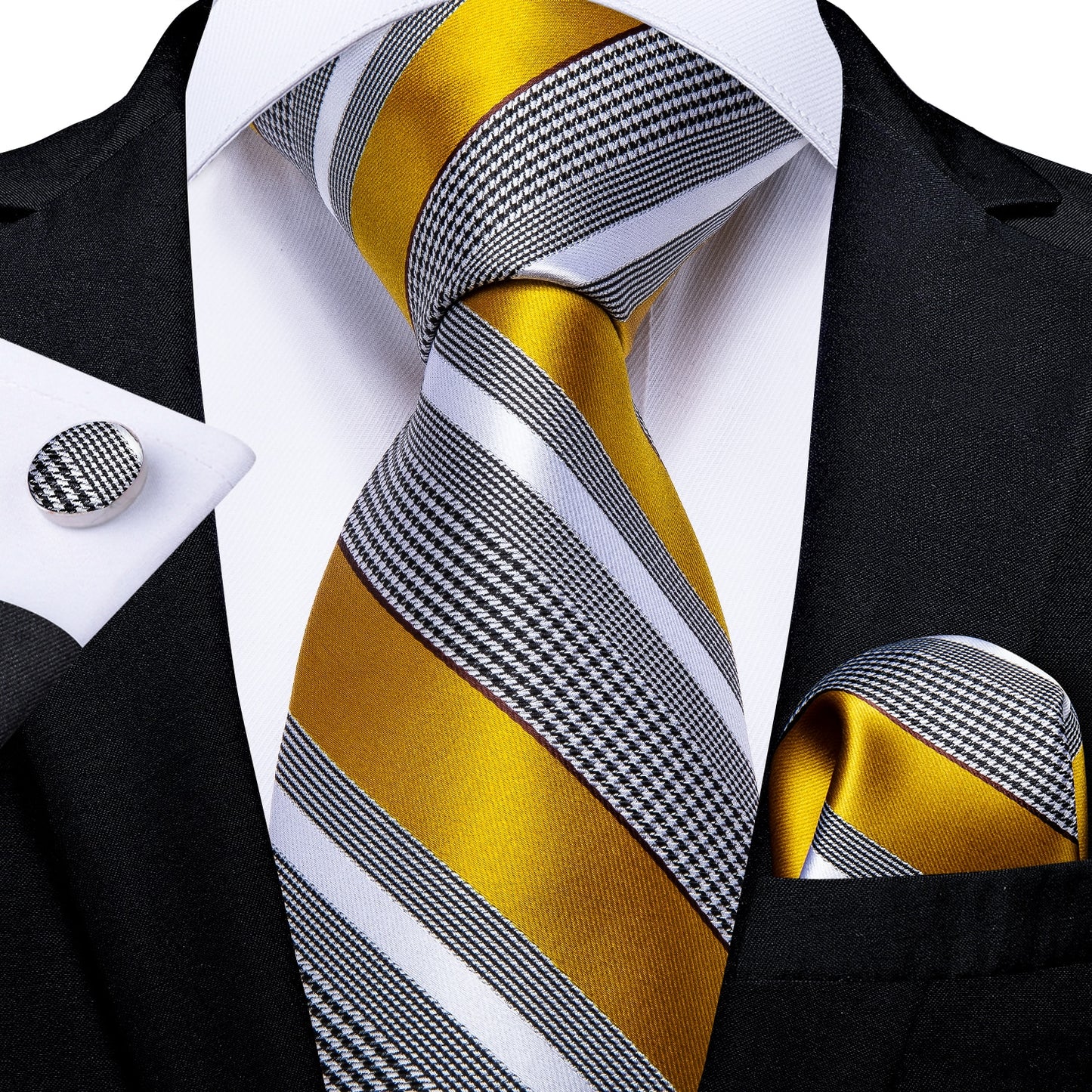 Yellow Gold Stripes Silk Tie Set