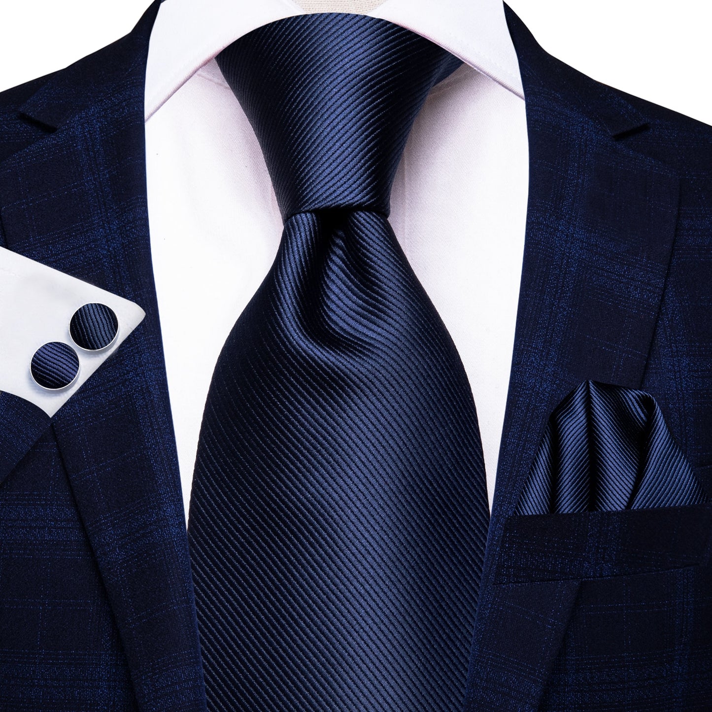 Plain Dark Blue Silk Tie Set