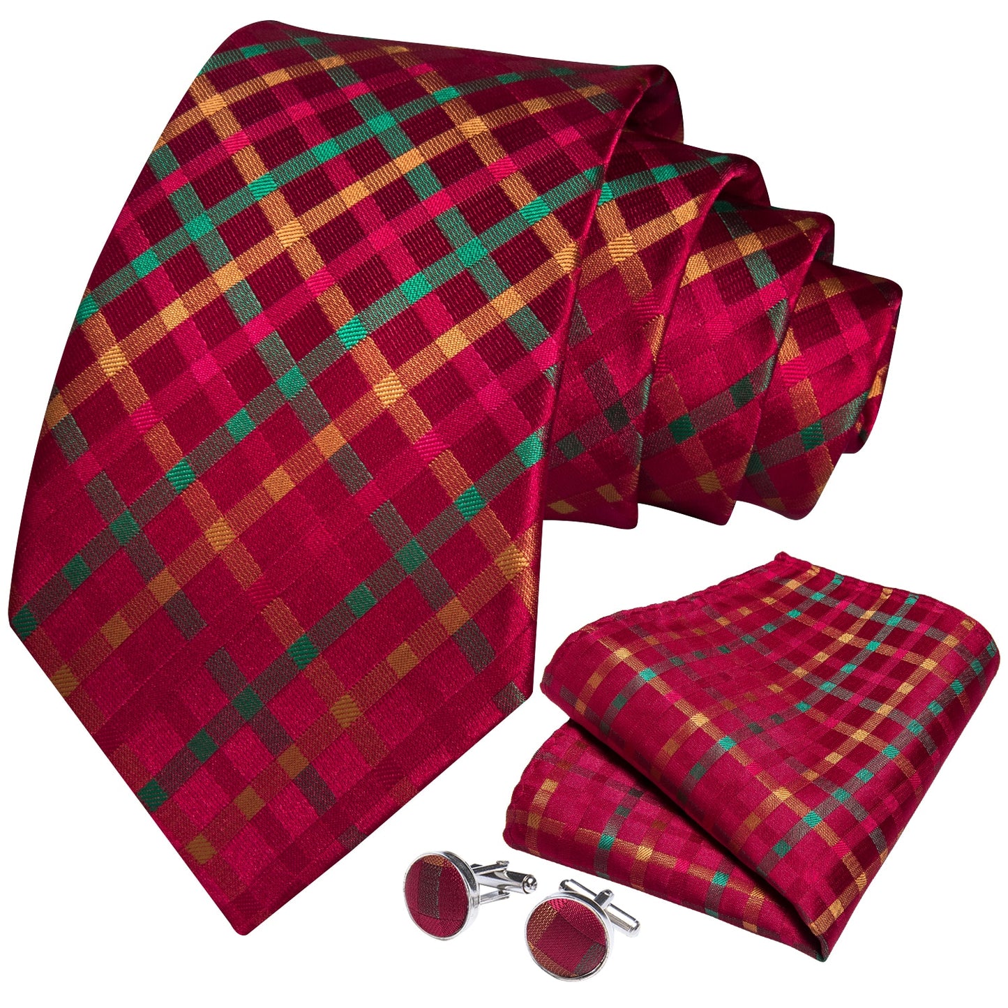 Colorful Checkered Tie Set with Tie Ring and Brooch